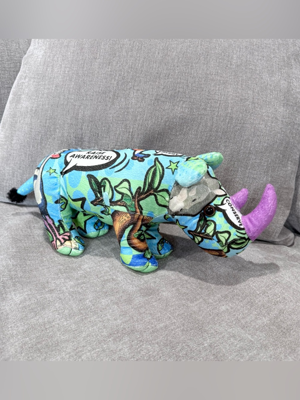 Wild Republic Rhino Plush Comic Pop Art Conservation Print "Raise Awareness"